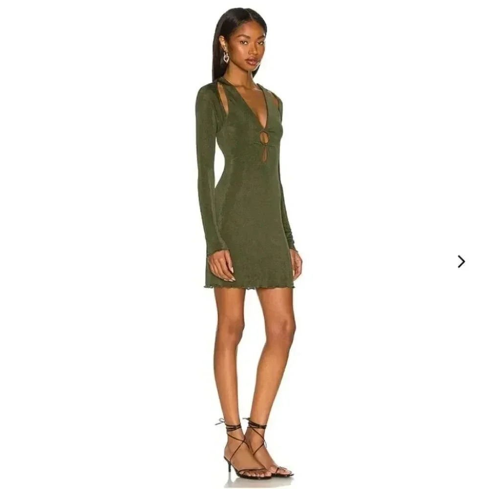 NWT Lovers + Friends Marais Cutout Mini Dress Shrug in Olive Green Size XS